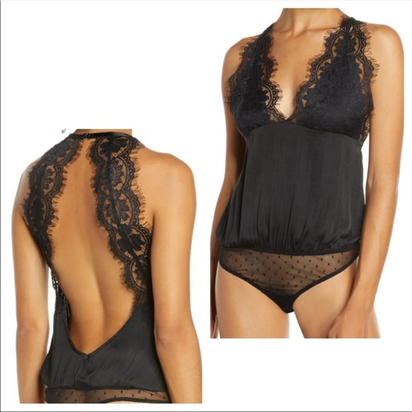 Free People Tops - Free People Melrose Lace Black Thong Bodysuit